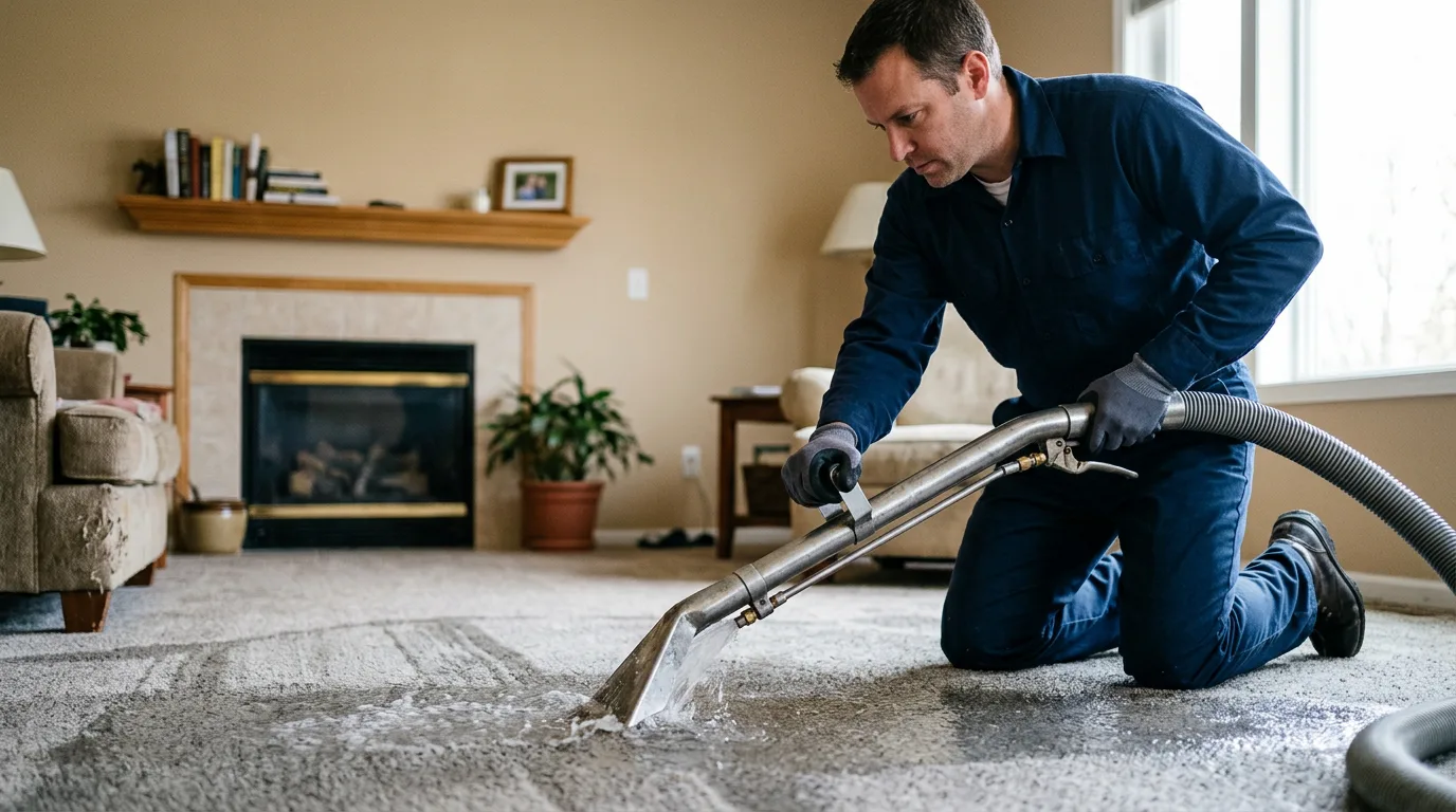Water damage restoration technician working near Utica, MI